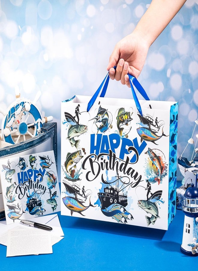 WRAPAHOLIC 13" Adventure Fishing Birthday Gift Bag with Card and Tissue Paper - Navy Blue Fish and Angler Design Paper Bags for Men Birthday Fishing Lovers - Image 5